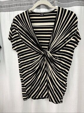 ONLY HEARTS Black & White Striped Twist-Front Cap Sleeve Stretch Top S